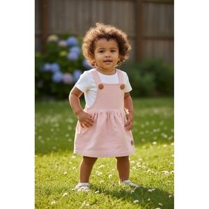 Bambini Overall Dress Baby Girls 2T blush Pink Cross-Back Button Straps Easter